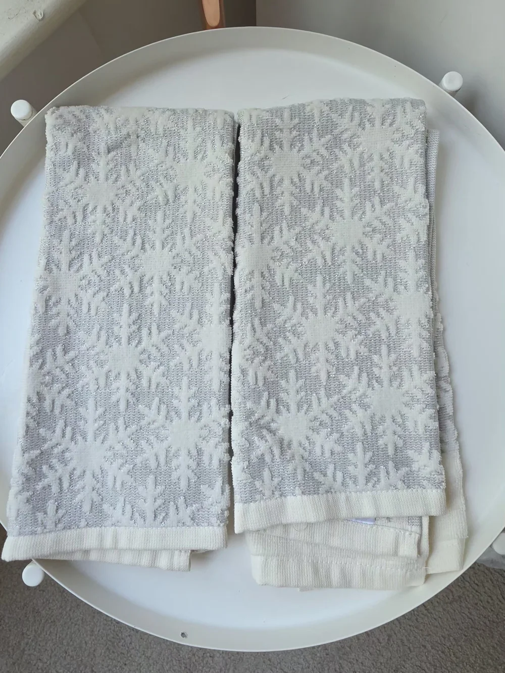 Let It Snow Embroidered Snowflake Hand Towels - Cream & Gray
